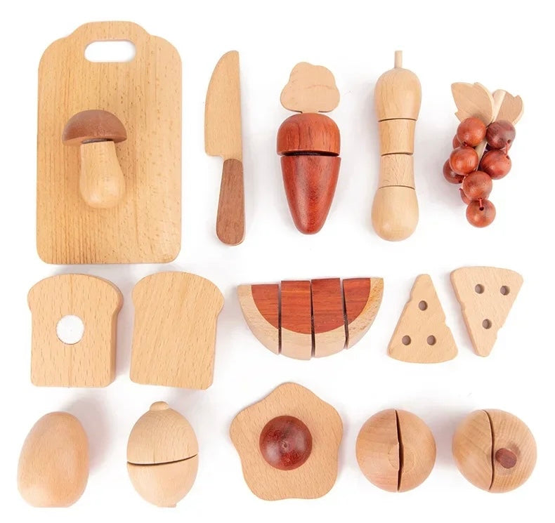 Natural Wood Fruit and Veggie Set