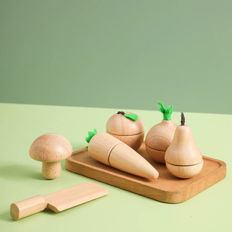 Wooden Cutting Fruit and Veggie Set