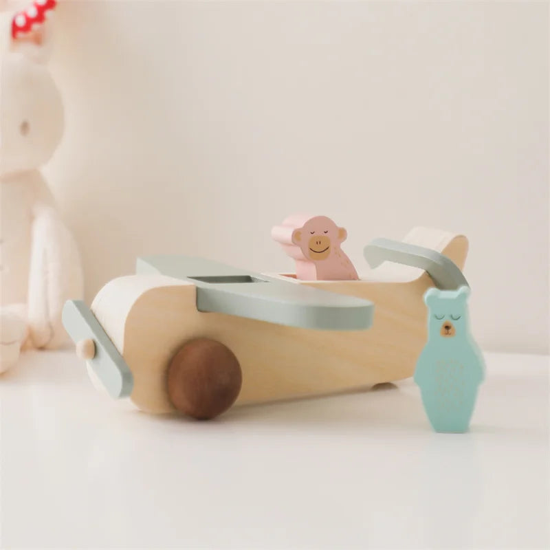 Wooden Push Plane and Passengers