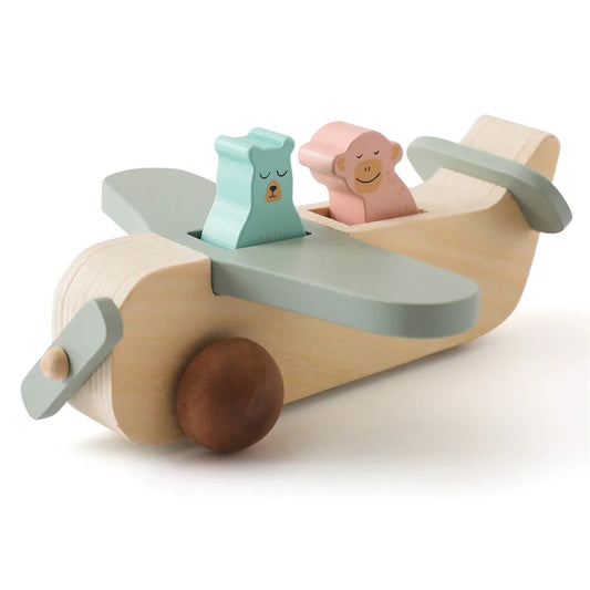 Wooden Push Plane and Passengers