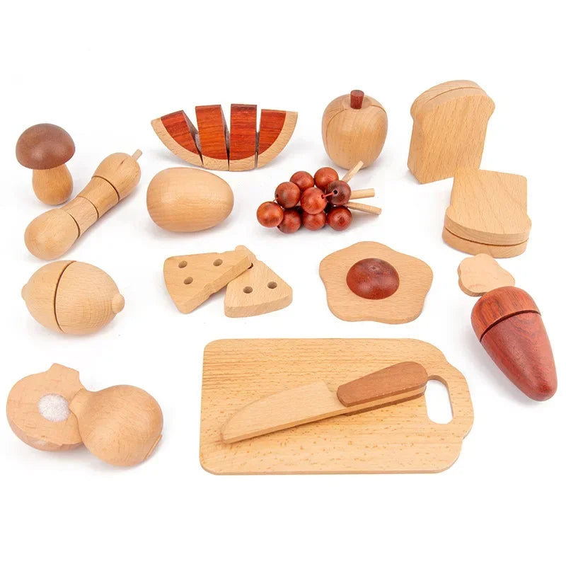 Natural Wood Fruit and Veggie Set